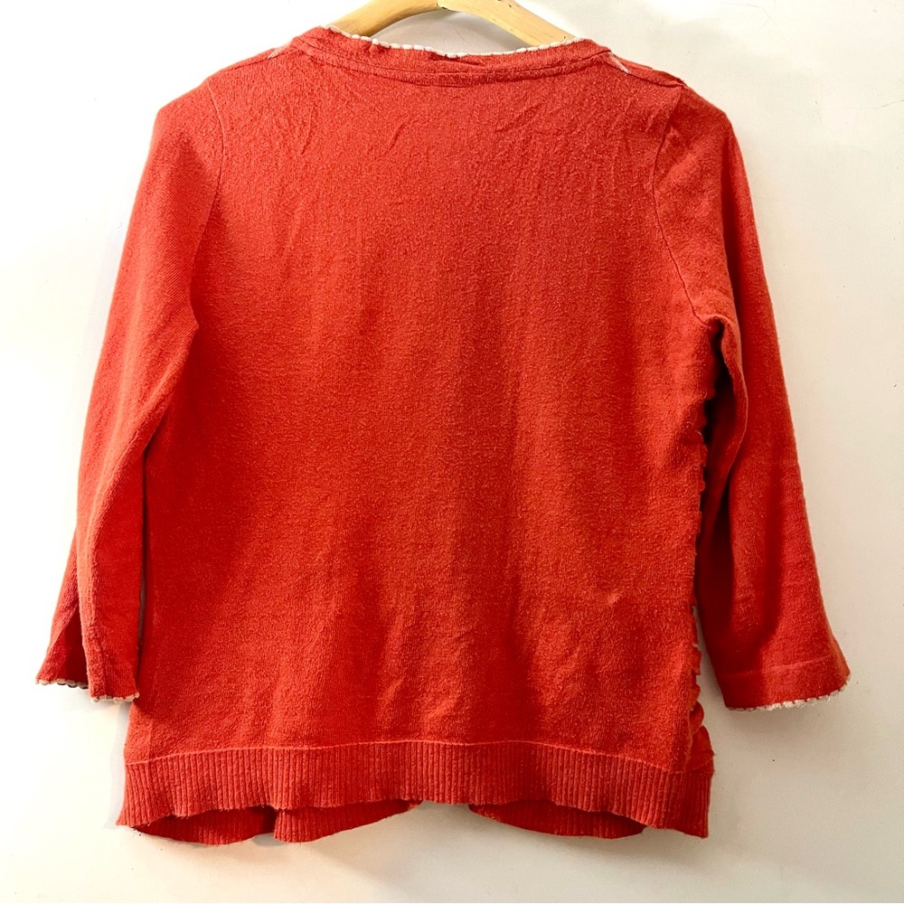 Anthropologie Little Yellow Bird Winter Waves Orange Cardigan Snap Front Sweater - Picture 6 of 11